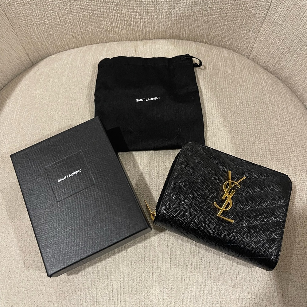 YSL Wallet Brand New Black Calfskin Leather and Gold Hardware